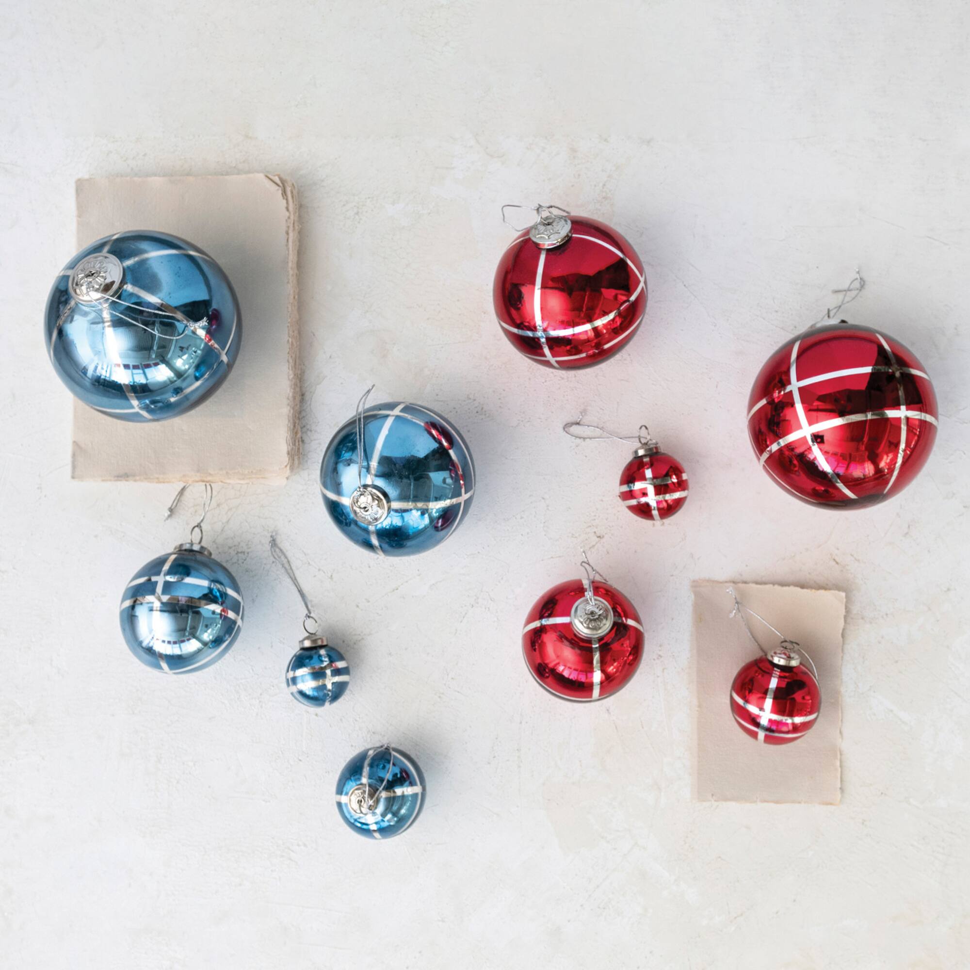 Hello Honey® 6" Red & Silver Grid Mercury Glass Ball Ornament
